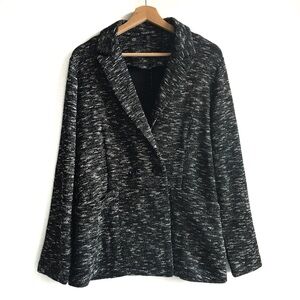 Eileen Fisher Tweedy Classic Collar Blazer Jacket Organic Cotton Black White S